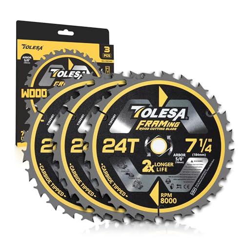 TOLESA 7-1/4 Circular Saw Blades, 24T Framing for Woodworking, 3-Pack - size: 7-1/4'', style: 24T