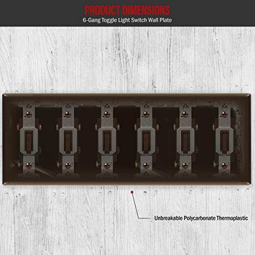 ENERLITES Six Gang Light Switch Wall Plate, Toggle Switch Plate, Gloss Finish, 6-Gang Mid-Size 4.88" x 12.22", Unbreakable Polycarbonate Thermoplastic, 8816M-BR, Brown - color: Brown, size: Mid-Size