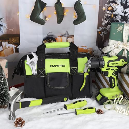 FASTPRO Home Tool Set with Drill, Household Repairing Tool Kit, Green - color: Green