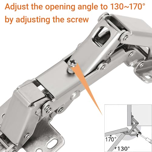 BADALU 1 Pair 175 Degree Frameless Soft Close Cabinet Hinges, Heavy Duty Hidden Hydraulic Lazy Susan Hinges Concealed for Corner Cabinet, Cupboards, Wardrobe(No Cup Grooving) - style: 175 Degree Frameless Soft Close Cabinet Hinges - 2 Pack