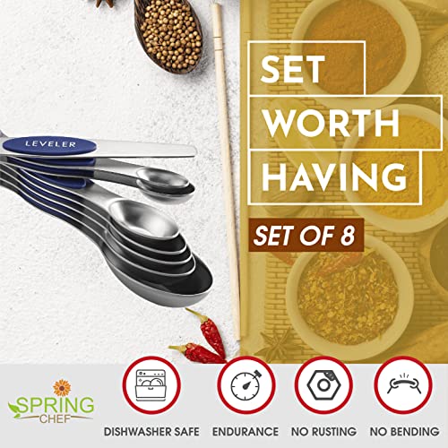 Spring Chef 8 Magnetic Measuring Spoons Set for Baking & Cooking, Sapphire - color: Sapphire, size: 1-Pack