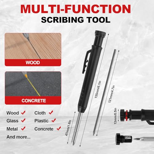 Multi-Function Scribing Tool, Aluminium Alloy Scribe Tool With 7 Leads Carpenter Pencils, Deep Hole Pencil With Sharpener For Woodworking, Gauge Scriber Line Maker, For Men's Architectural DIY Gifts