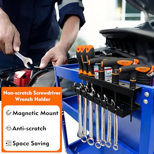 MUTUACTOR Magnetic Wrench Holder Heavy Duty,Anti-scratch Magnetic Mount Screwdriver Rack, 2 Layers Wrench Screwdriver Holder for Work Bench Toolbox Tool Cart,1PCS,Black,9 Holes and 7 Slots - style: Black Screwdrivers Wrench Holder