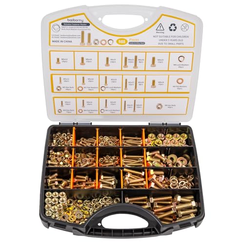 988pcs Grade 8.8 Metric Bolt Assortment, M4 M5 M6 M8 Heavy Duty Bolts and Nuts Kit, Yellow Zinc Plated, Length from 12-30mm - size: M4, M5, M6, M8-988pcs