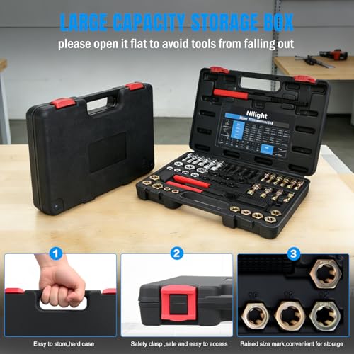 Nilight 49PCS Thread Chaser Set SAE Metric Universal UNC UNF Sizes - size: 49PCS Metric & SAE