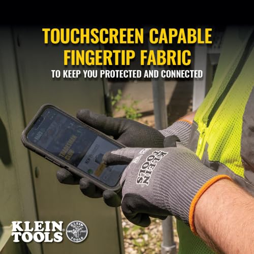 Klein Tools 60588 Work Gloves, Knit Dipped Cut Resistant ANSI A4 Nitrile Coated Gloves, HPPE Fabric, Touchscreen Capable, Medium, 2-Pair - style: Medium