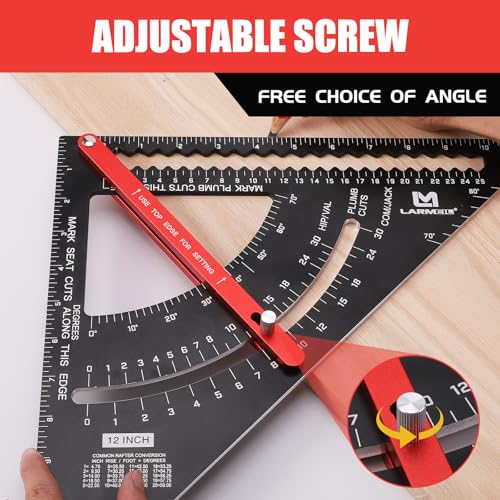 Carpenter Square, 12 Inch Woodworking Tools - Aluminium, Framing, Adjustable Rafter & Combination Square, Perfect Carpenters Gift - style: 12inch