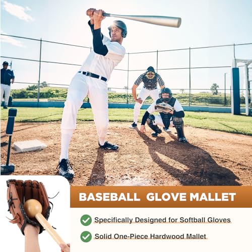 Hollowfly Baseball Glove Mallet 12 Inch Baseball Softball Glove Shaping Hammer with Leather Rope- Quick Create Ball Shaped Pocket for Softball - color: Natural Wood Color