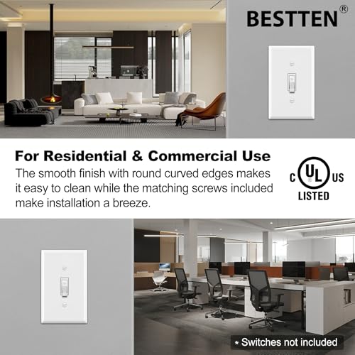 BESTTEN Light Switch Cover Plate 50 Pack, 1-Gang Toggle Wall Plate - size: 1 Gang 50 Pack