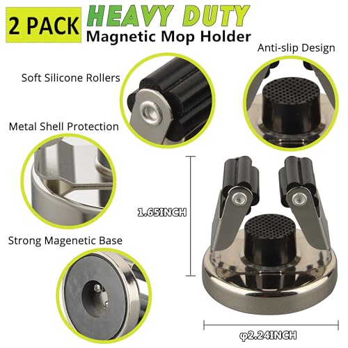ULIBERMAGNET Magnetic Mop Broom Holder,Heavy Duty Movable Magnetic Tools Holder,2 Pack Anti-slip Magnet Mounted Utility Storage Shovel,Rake,Brush,Yard Tools in Kitchen,Laundry Room,Bathroom,House - style: 10LB 2PCS Silver&Black Magnetic Mop Holder