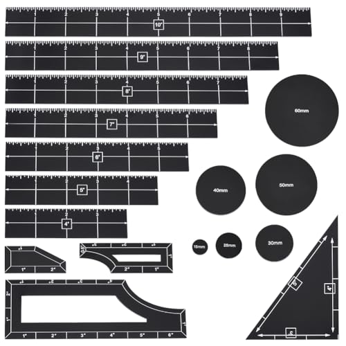 BENECREAT 17Pcs Black Objective Point Markers, Acrylic Objective Makers Ruler Set War Games Measuring Ruler, Round Objective Marker Gaming Accessory for Tabletop Wargames