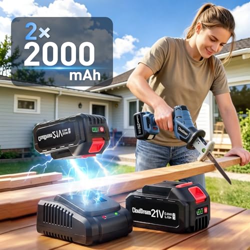 CloudDream Cordless Reciprocating Saw, 3500 SPM, Brushless, 2-Battery Kit
