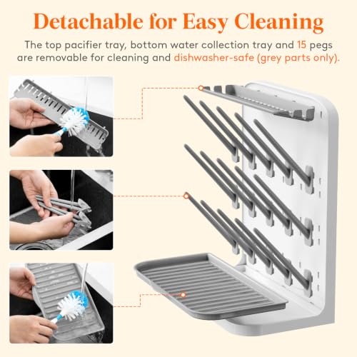 Lifewit Large Baby Bottle Drying Rack 15 Hooks, Newborn Essentials Must Haves, Bottle Storage Organizer for Countertop, Cabinet, Rack Dryer Holder for Pacifiers, Pump Parts, Baby Stuff (Pack of 2) - size: Large-15 Hooks (Pack of 2)