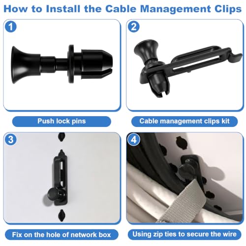 Media Enclosure Cable Management Clips Push Lock Pin Kit Fit for Legrand Wall Network Box AC103520-20 Pack with Cable Ties