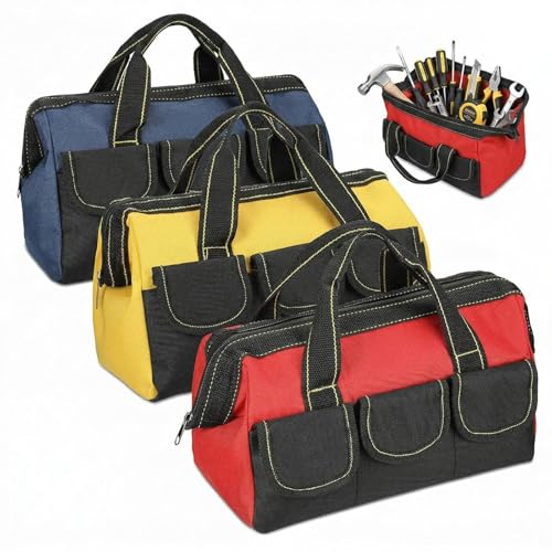 Sanwuta 3 Pack 16 Inch Tool Bags, Classic, Blue, Red, Yellow - color: Blue, Red, Yellow, size: 16 Inch, style: Classic