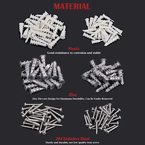 Hilitchi 160-Pieces Large/Small Zinc Plastic Self Drilling Drywall Hollow-Wall Anchor Assortment Kit