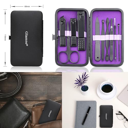 Glamne Manicure Set Nail Clippers Kit Professional Stainless Steel Nail Care Tools with Leather Travel Case 10 in 1 Purple - color: Purple