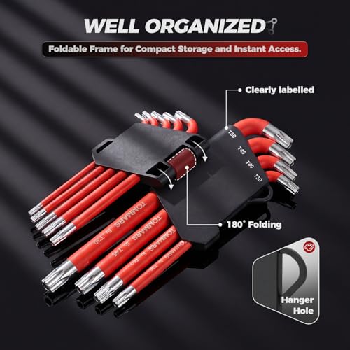 TOMMARS 31-Piece Stubby Allen Wrench Set, SAE, Metric & TORX Hex Keys - size: Stubby-length
