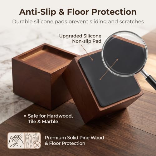 Lufia 3 Inch Solid Pine Wood Furniture Risers 4 Pack, 2000 LBS Heavy Duty Silicone Non Slip Lift Blocks for Bed Sofa Cabinet - color: Dark Brown - 4-pack, size: 3 Inch