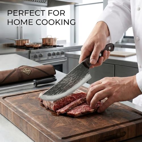KOFERY Damascus Butcher Knife Set for Pit Master & Brisket Carving - color: Dark-Red
