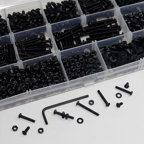 1002Pcs M3 Metric Hex Button Head Fastener Kit, Screws, Nuts & Flat Washers - size: M3x4/6/8/10/14/16/18/20/25-1002Pcs