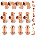 (wdaisy 12 Pack) Copper Press Fittings Kit – 3/4 Inch, Tee Elbow & Coupling Combo Set, Press Compatible Press Fittings, Lead-Free Copper Plumbing Pipe Fittings - size: 3/4" Combo Kit - 12P