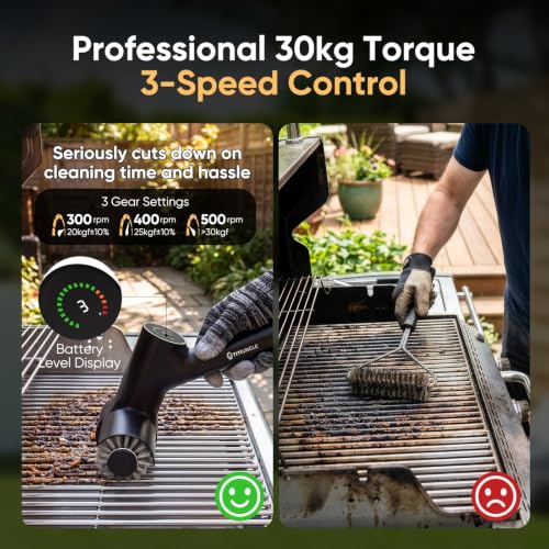 Electric Grill Cleaner Brush for Outdoor Grill with SS Rotary Head, 3 Speed