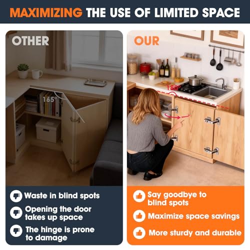 180° & 135° Half-Overlay Corner Cabinet Hinges for Lazy Susan Bifold Doors - size: half-overlay