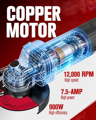 AVID POWER Angle Grinder, 7.5-Amp 4-1/2 inch Electric Grinder Power Tools with Grinding and Cutting Wheels, Flap Disc and Auxiliary Handle for Cutting, Grinding, Polishing and Rust Removal - Red - color: Red