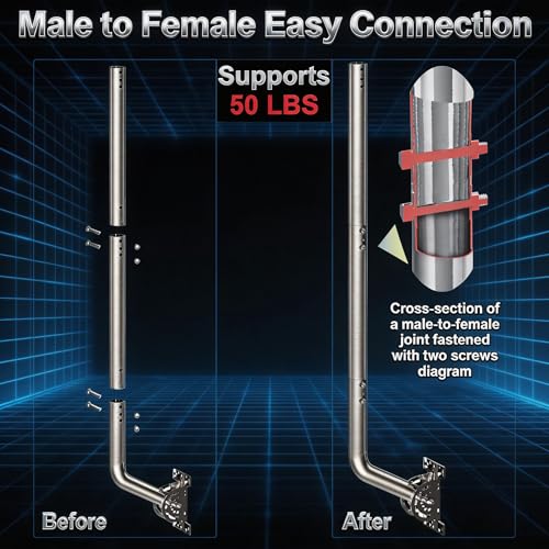 40" Heavy Duty Adjustable Antenna Wall Mount – 430 Stainless Steel J-Pole Solid Mast Bracket for Starlink (Adapter Required), TV Antennas, Weather Stations – 1.38" OD Pivot Base (Silver) - color: 40‘’ Long Wall Mount Silver