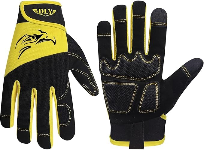 DLY Mens Work Gloves Touch screen, Utility Mechanic Gloves, Flexible Breathable Fit, Terry Fabric, Non-Slip (Medium, Yellow)