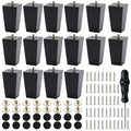 Set of 16 Black 4 Inch Square Solid Wood Furniture Legs Wooden Replacement Feet for Sofa Legs Replacement, Couch Feet Replacement, Chair, Bed, Includes M8 Iron Washers, Screws, Felt Pads & Screwdriver - size: 4 Inch