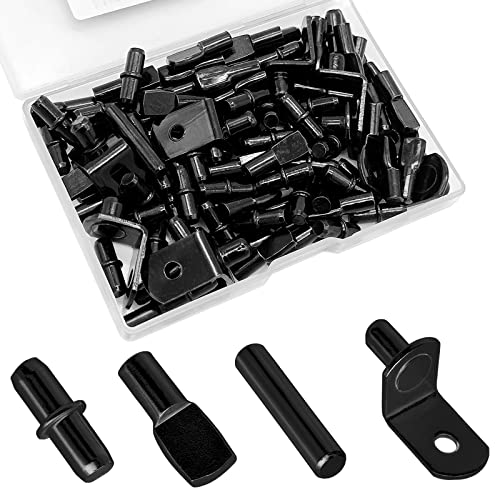 104Pcs Shelf Pins Pegs Kit,4 Styles Shelf Support Pegs,Bookshelf Pegs for Shelves,Cabinet Shelf Bracket Pegs Shelf Holders Pins for Kitchen Furniture & Closet (5mm & 1/4 inch,Black) - style: 4 Style-Black-104 Pcs