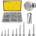 390Pcs #8#10#14 Self Tapping Screws Assortment Kit, 410 Stainless Steel Self Drilling Screws Set, Hex Washer Head Sheet Metal Screw Silver, Length 1/2" 3/4" 1" 1-1/2" 2" - size: 390pcs #8#10#14 Silver