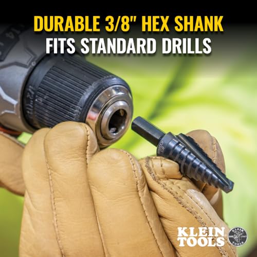 Klein Tools KTSB03 Step Drill Bit Double Fluted #3, 1/4 to 3/4-Inch with Easy-to-Read Markings and Targets, 3/8-Inch Hex Shank - size: 1/4 to 3/4-Inch, style: Standard