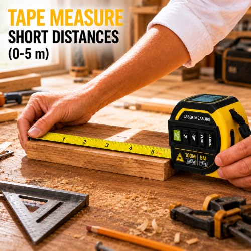4-in-1 Laser Distance Meter, 328FT Laser Tape Measure & 16FT Auto-Lock Tape