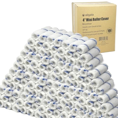Allgala Mini Paint Roller 144 Bulk Pack 4 Inch Mini 3/8" Nap Shedless Microfiber Paint Roller Cover - size: 4" Mini (Pack of 144)