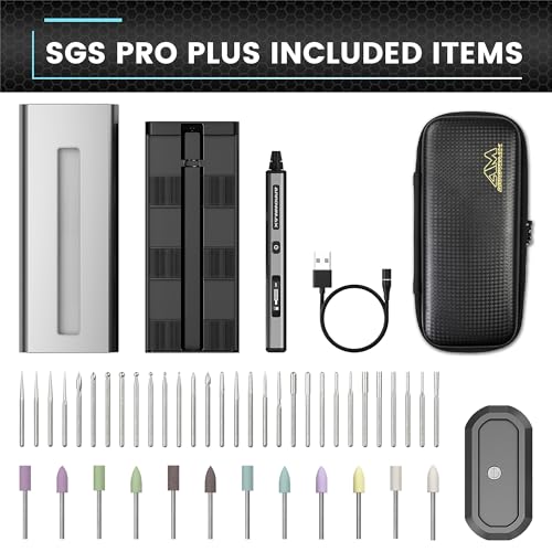 AM ARROWMAX Mini Engraving Pen, Rotary Tool with 42 Bits, Aluminum Case, Smart Motion Control, OLED, APP, Magnetic Charger, Tool Bag, Engraving Pen for Jewelry, Wood, Glass, Carving (SGS PRO Plus) - color: Grey, size: SGS PRO PLUS