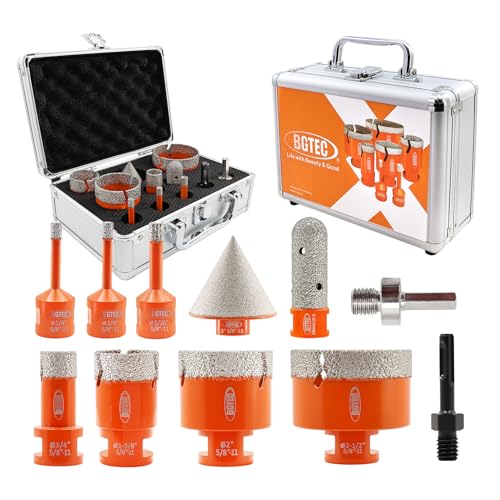 BGTEC Diamond Core Drill Bit 11PCS, Tile Hole Saw Kit 1/4" - 2-1/2" - size: 11 pcs - 6/6/8/19/35/50/65mm, style: Flash Toothed