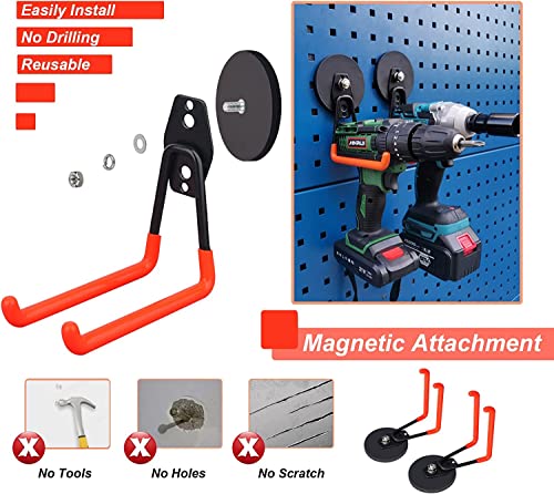 Strong Utility Magnetic Hooks,Anti-Slip Coated Large Magnetic Hooks Heavy Duty No Drilling Garage Organizer Magnet Hooks for Hanging Garden Hoses - style: 3.46INCH LARGE RED 2PACK