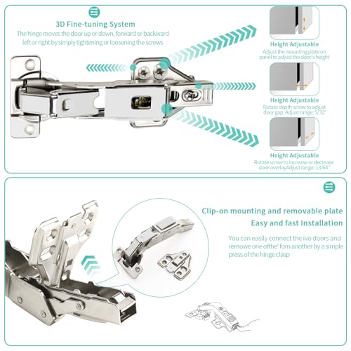2 Pack 165 Degree Soft Close Kitchen Cabinet Door Hinges, Face Frame Kitchen Hinges, Soft Close Multi-Pivot Concealed Hardware for Corner Kitchen,Cupboard Folded, Folden Door