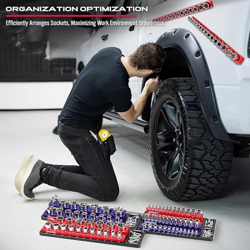 Magnetic Socket Holder Organizer Set: 6-Piece Detachable 1/2 3/8 1/4 Drive Sockets Storage Tray Magnetic Socket Organizer Tool Box Drawer Tool Box Organizers Storage Metric SAE (Sockets Not Included) - style: 6-Piece Trays w/ Base (Holds 143)
