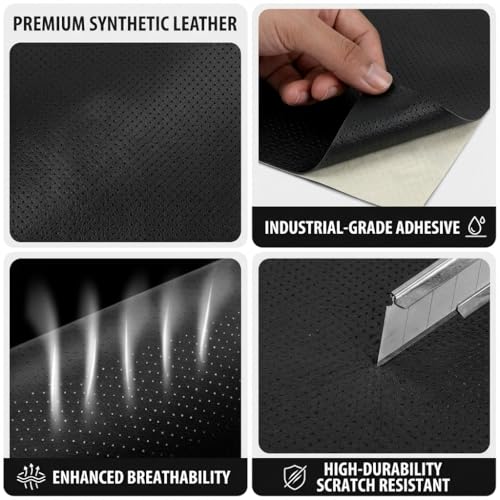 Qextce Perforated Leather Repair Patch Tape, Black, 8x100 Inch - color: Black, size: 8x100 inch