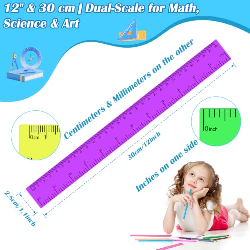 36 Pack 12" Multicolor Plastic Rulers, Back to School Measuring Supplies - color: Multicolor