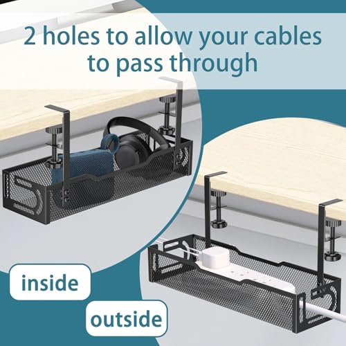 2Pack Under Desk Cable Management Tray, No Drill Mesh Desk Cable Tray - color: 2Pack-Black (15.3''+15.7'')