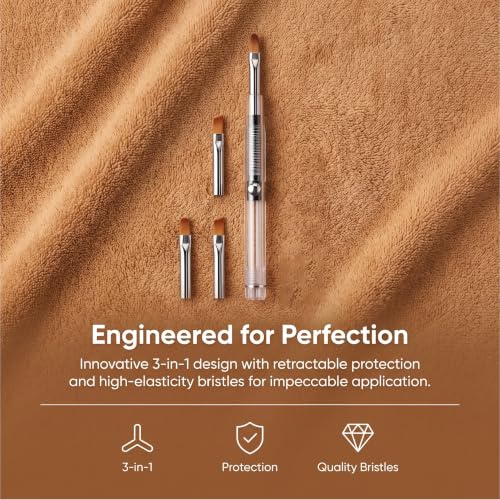 Nail Art Brushes Set, 3-in-1 Clean Up Brushes with Angled/Flat/Round Tips, French Tip Brush, Gel Polish Liner Brush, Nail Art Tools for Design Painting DIY