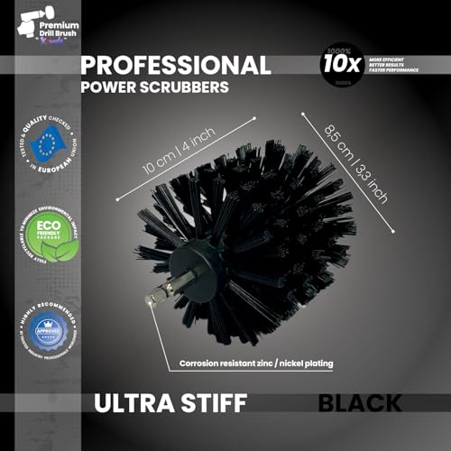 Premium Drill Brush Professional–Ultra-Stiff Black 5 pcs. Set (5/4/3.5/2in Brushes + 6in Extension) | Scratch-Free Heavy-Duty Cleaning Brushes for Concrete, Brick, Stone, Metal, Grills, Rust - color: Black