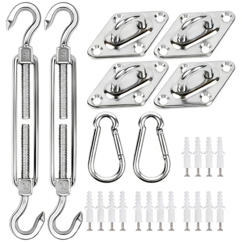 YOFIT 40 Pcs Shade Sail Hardware Kit, 5 Inch Outdoor Sun Sail Accessories, 304 Stainless Steel Turnbuckles & Brackets for Triangle/Rectangle Sails, Patio Canopy Installation Hardware Set Waterproof - size: 5 inch 40 pcs