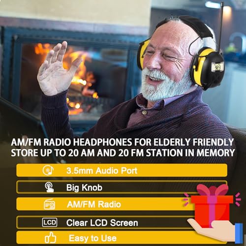 BJKing AM/FM Radio Headphones with Digital Display, 30dB AM FM Hearing Protection Safety Ear Muff, Ear Protection Headphone for Mowing, Landscaping, Shooting and Construction Black-Yellow - color: Yellow