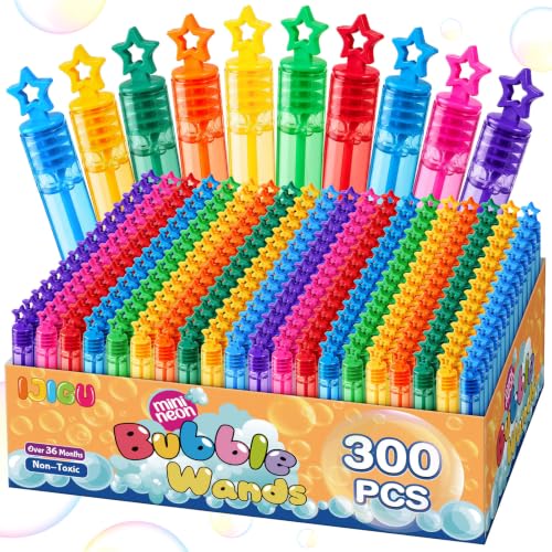 300 Pcs Mini Bubble Wands in 10 Colors, Bulk Party Favors for Kids, Themed Birthday, Christmas, New Year, Valentine, Carnival, School Classroom Prizes for Boys & Girls, Ideal Goodies Bags Stuffers